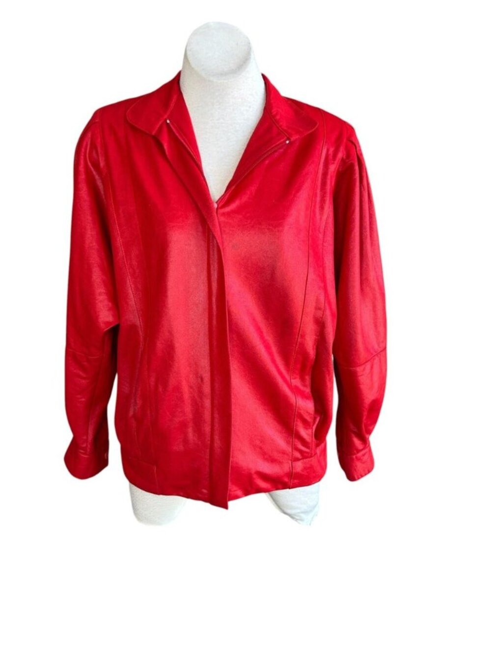 Pierre Lamonte Vintage 80s Red Bomber Jacket USA Made Faux Leather Microfiber